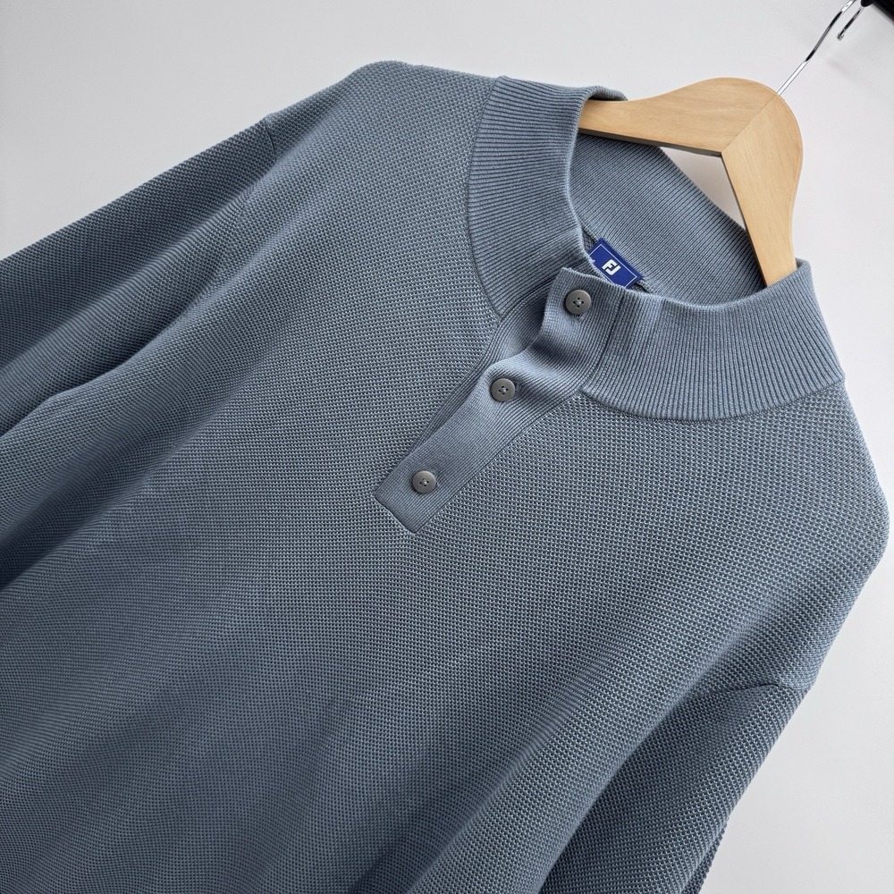 FootJoy Seed Stitch Sweater Mens XXL Light Blue Mock Neck Henley Golf Knit